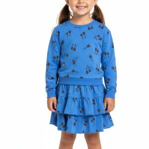 JayBee Girls Skirt Set Size 5 Blue Floral Tulip Tiered Shirt Outfit Cotton